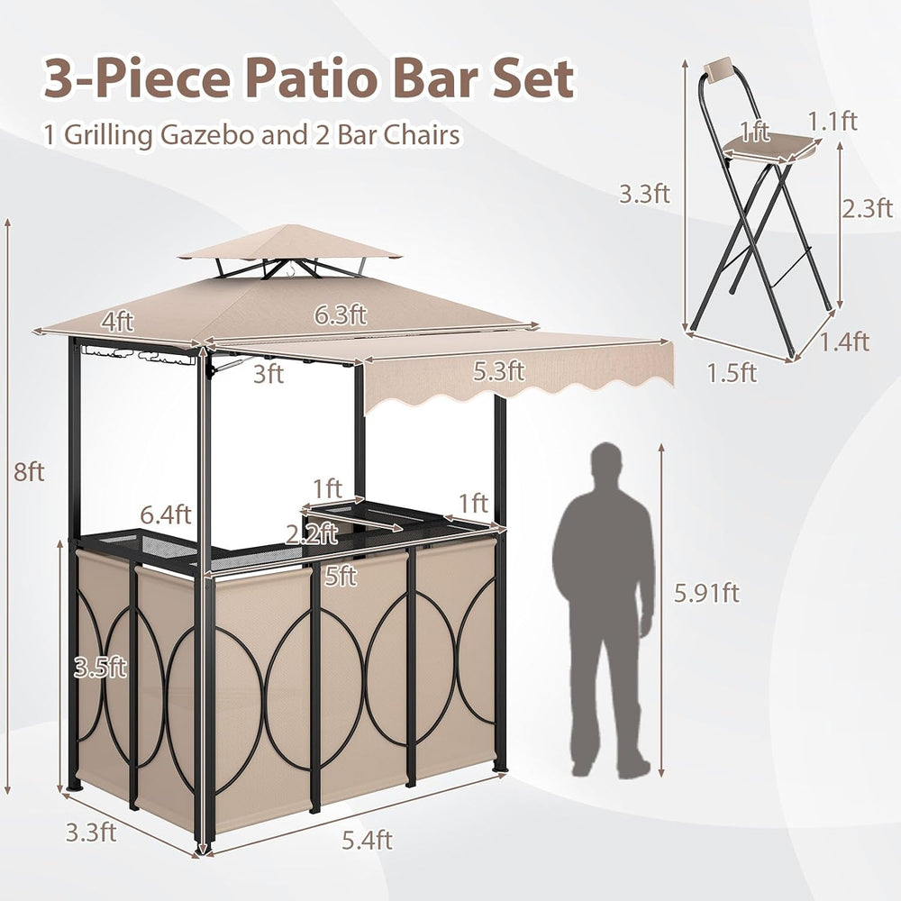 Tangkula 3 Piece Patio Bar Set with 2 Foldable Bar Stools