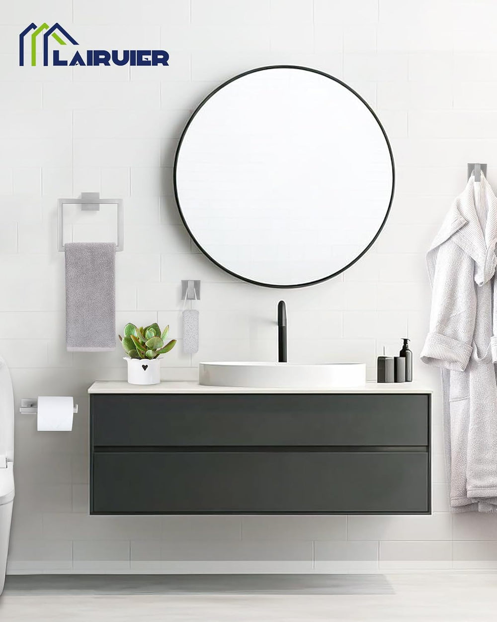 Brushed Nickel Bathroom Accessories, Toilet Paper Holder,Towel Ring & Hooks