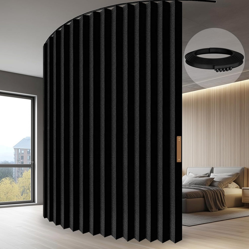 JILRON Accordion-Style Room Divider with Ceiling Track - Foldable Partition C...