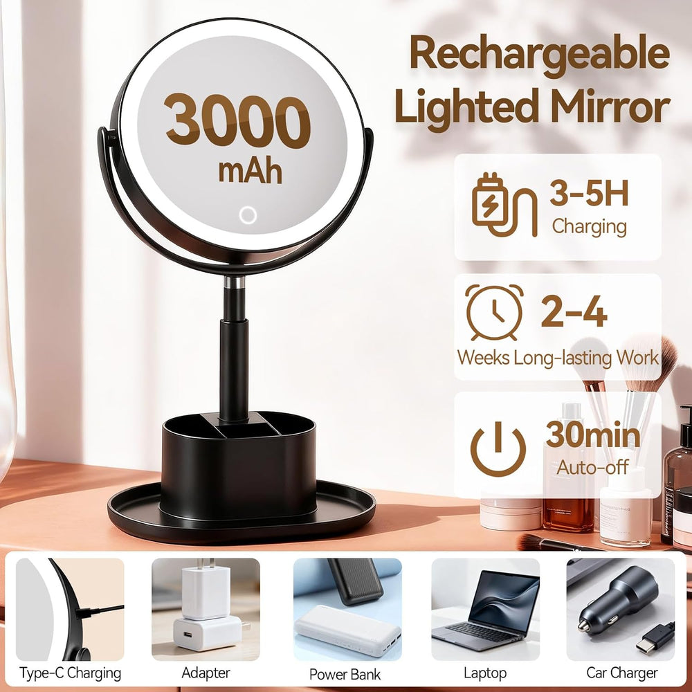 20X Magnifying Mirror with Lights and Storage, Double Sided Vanity Mirror