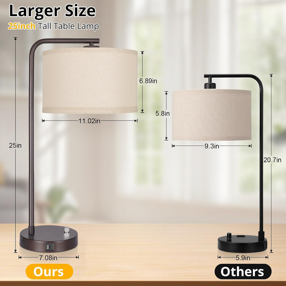 25" Tall Table Lamp with USB C+A Ports, Fully Stepless Dimmable Modern M...
