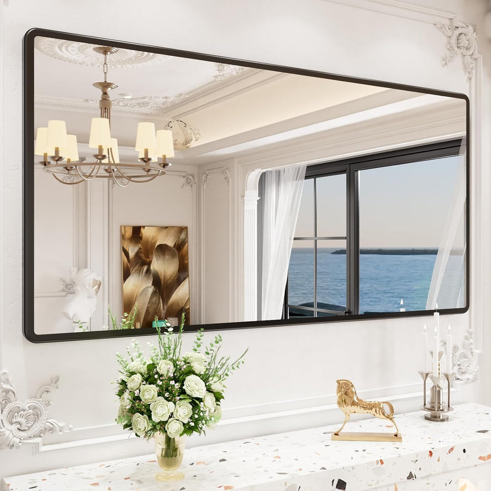 pertetey Black Bathroom Mirror, Aluminum Frame Wall Mirror, 60 x 30 in