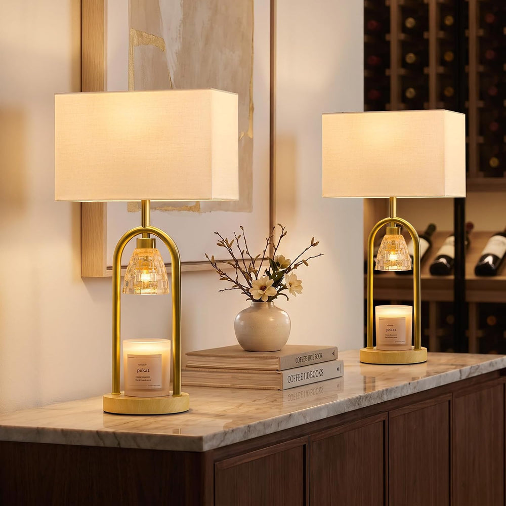 PoKat 22'' Gold Table Lamps Set of 2 with Candle Warmer for Bedroom, ...