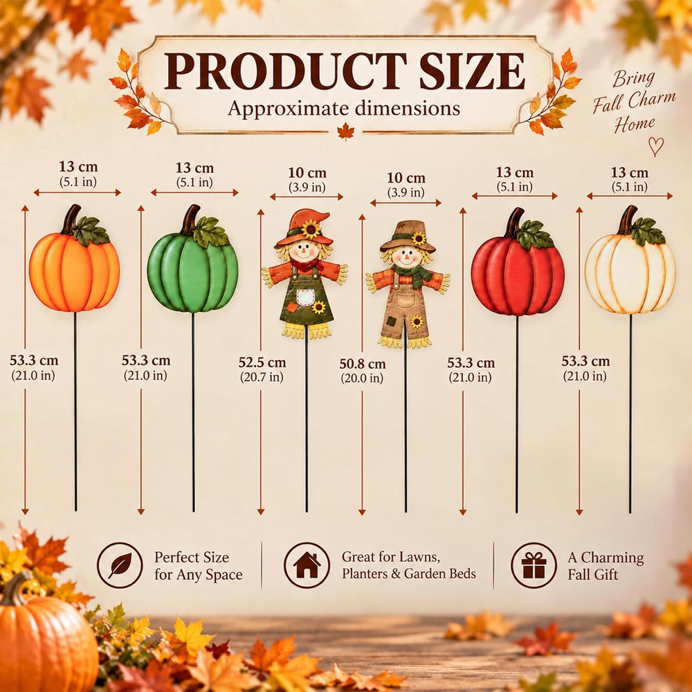 Fall Decorations Outdoor, 6 Pack Pumpkin and Scarecrow Garden Stakes, Thanksg...