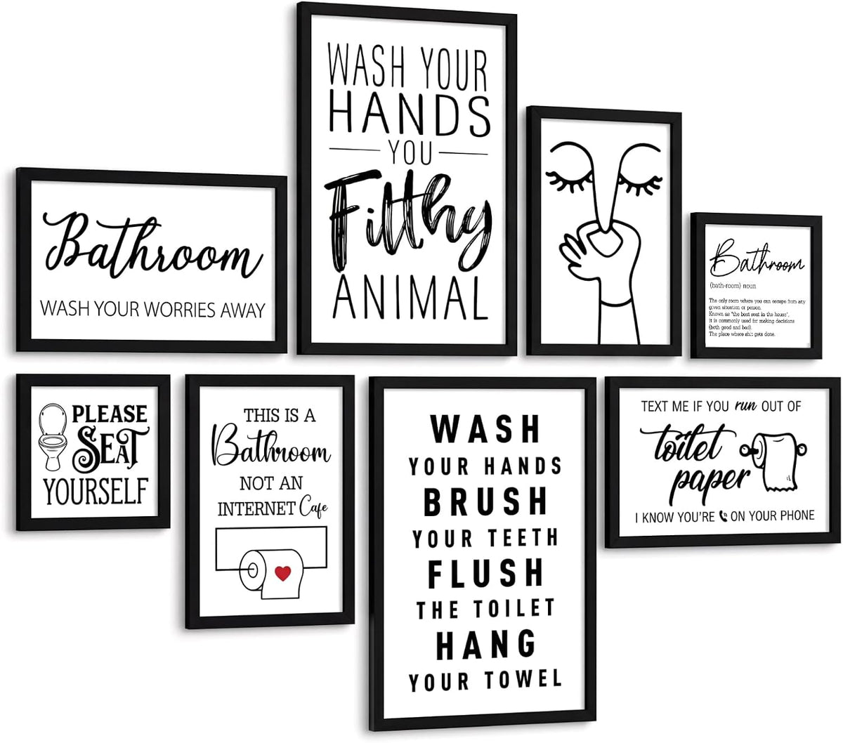 Faccito 8 Set Bathroom Wall Decor Funny Blaclk and White