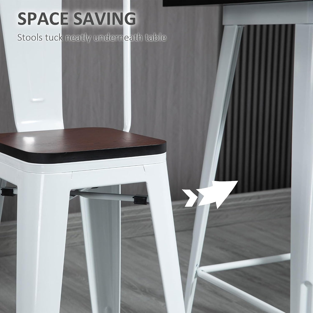 HOMCOM 3 Piece Industrial Dining Table Set, Bar Height, White and Brown