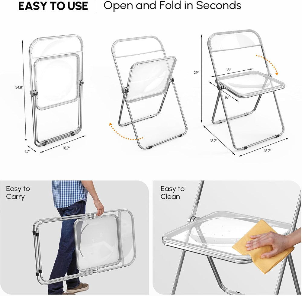 VINGLI Acrylic Folding Chairs 2 Pack, Clear Chair Foldable and Stackable, Pla...