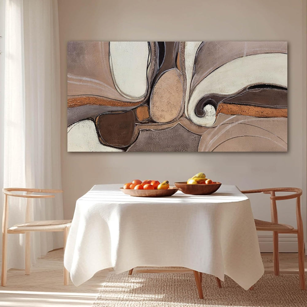 YETHEN WAL Neutral Earth-Tone Abstract Wall Art, Gold Accent Textured Canvas ...