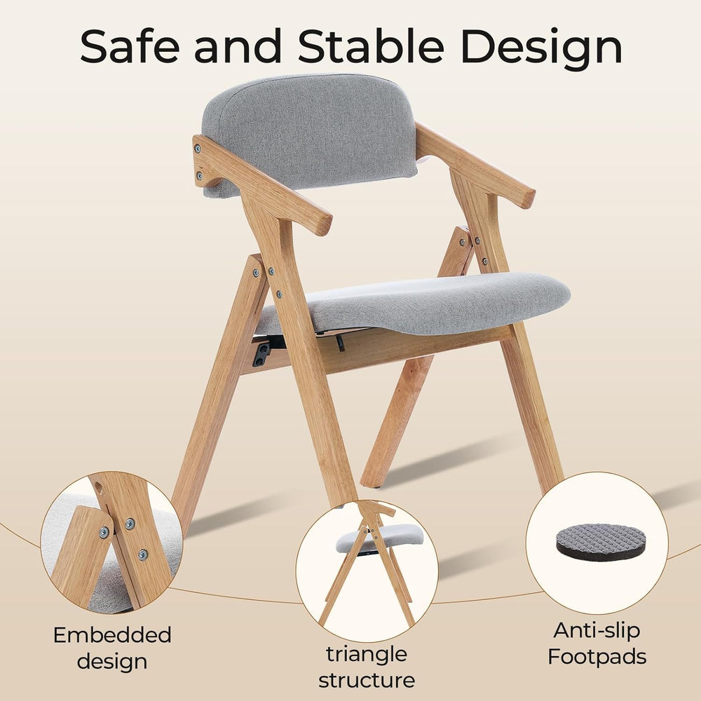 Grod Folding Dining Chairs, Padded Seat, Wooden Stackable,1PCS (Grey)