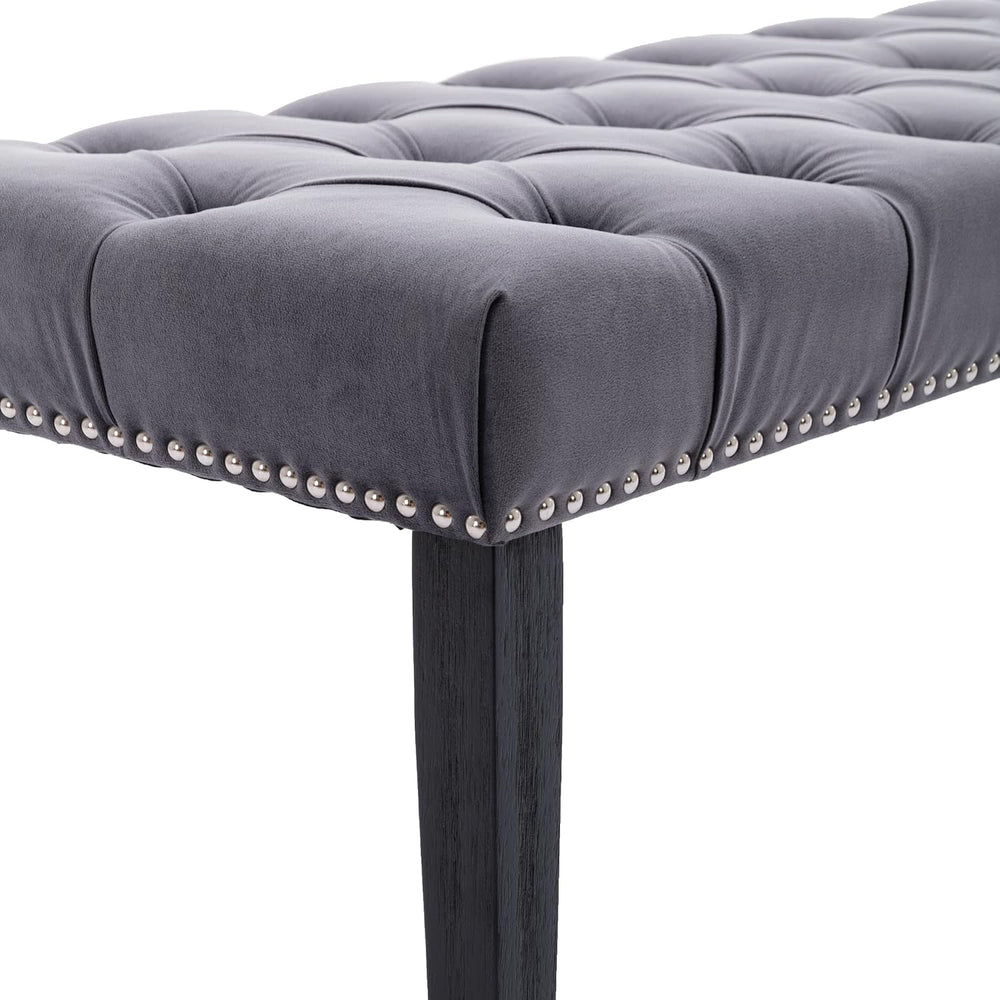 KCC Button-Tufted Ottoman Bench, Velvet Bedroom Benches,Dark Gray