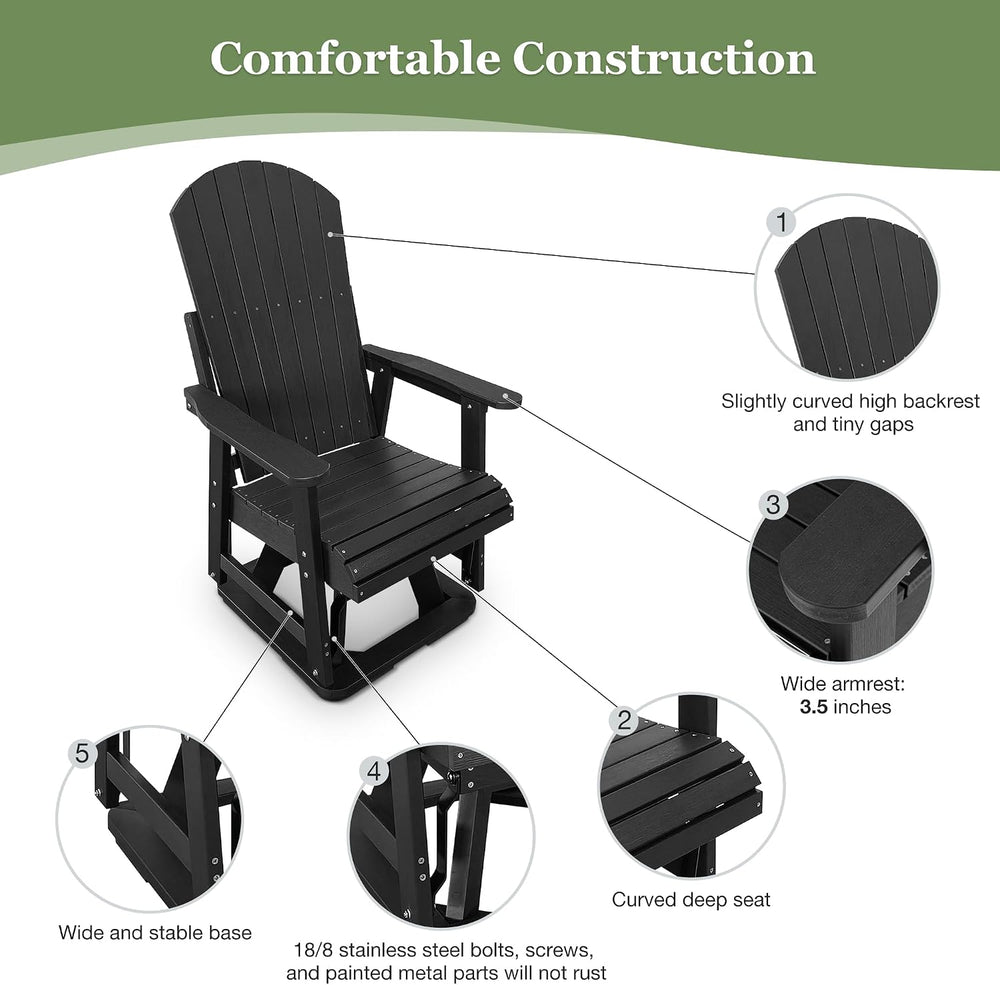 HIPS Swivel Patio Glider, Poly Lumber Weather Resistant Outdoor Chair, for Pa...