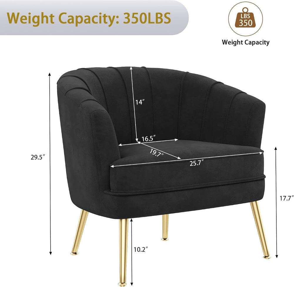 Andeworld Velvet Accent Chair, Barrel Armchair, Black