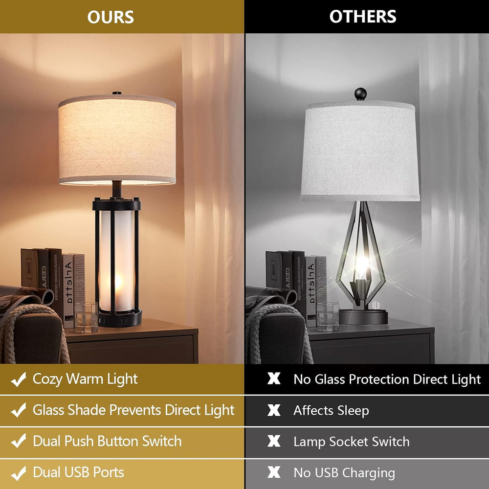 RORIA Set of 2 Modern Table Lamps for Living Room with 2 USB Ports, White Fro...