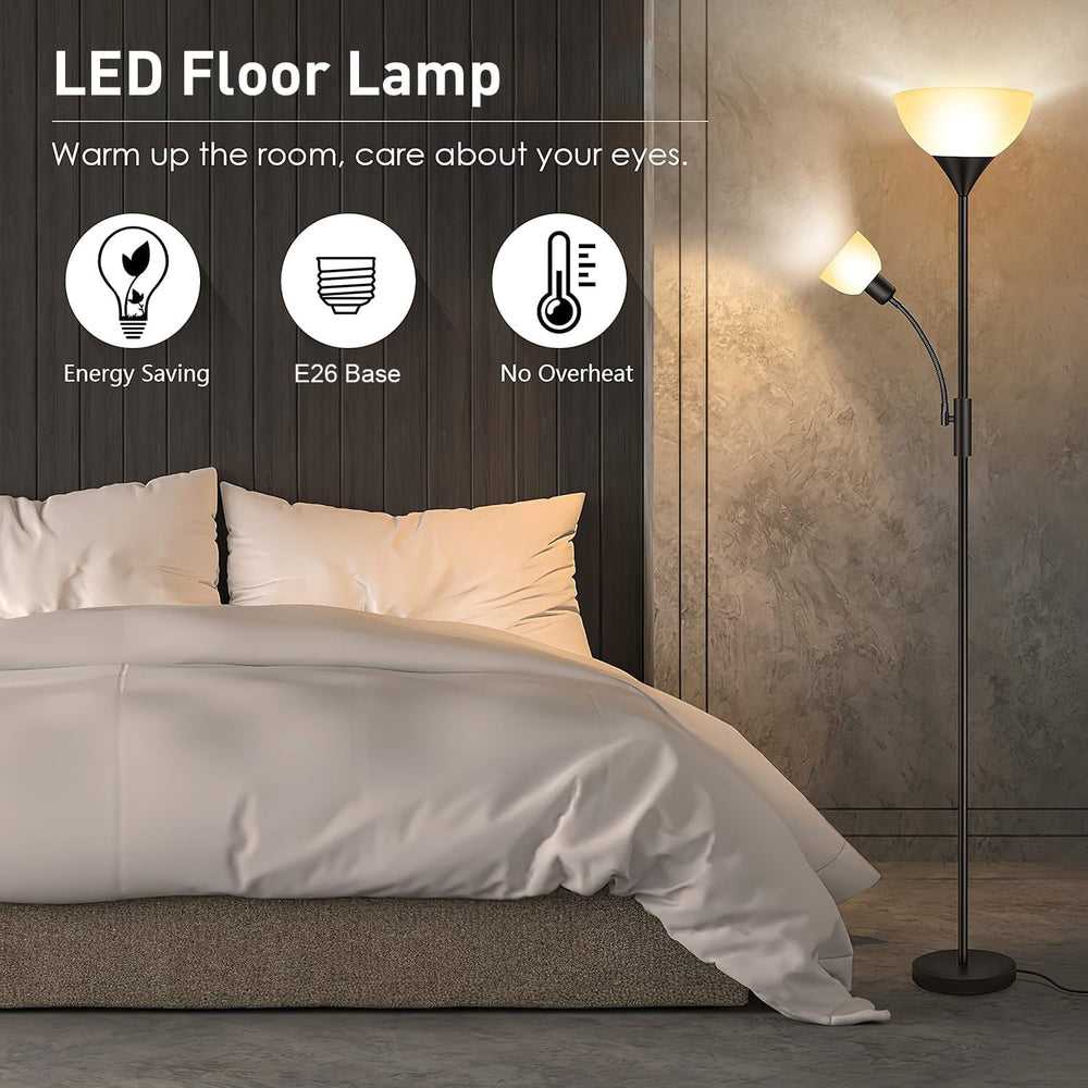 Floor Lamp Black, Standing Lamp, 71" Torchiere Floor Lamp with Adjustabl...