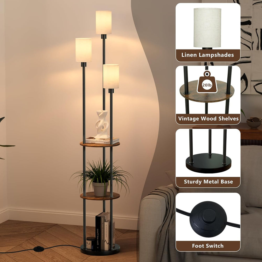 Floor Lamp with Shelves, 71" Tall Modern Standing Lamp with Table