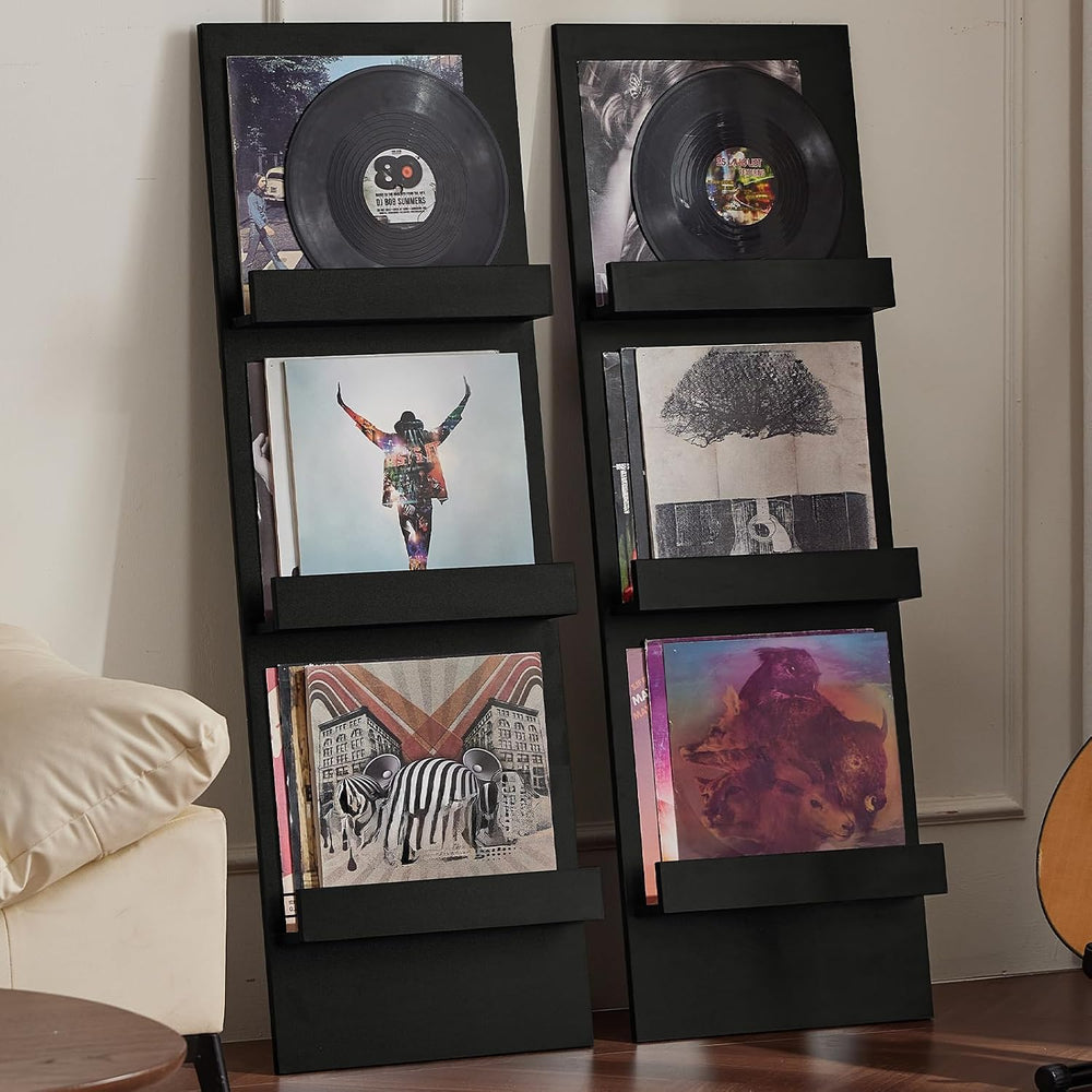 LELELINKY Wall-Leaning Vinyl Record Holder Set of 2 with 3 Tier Display Shelf...