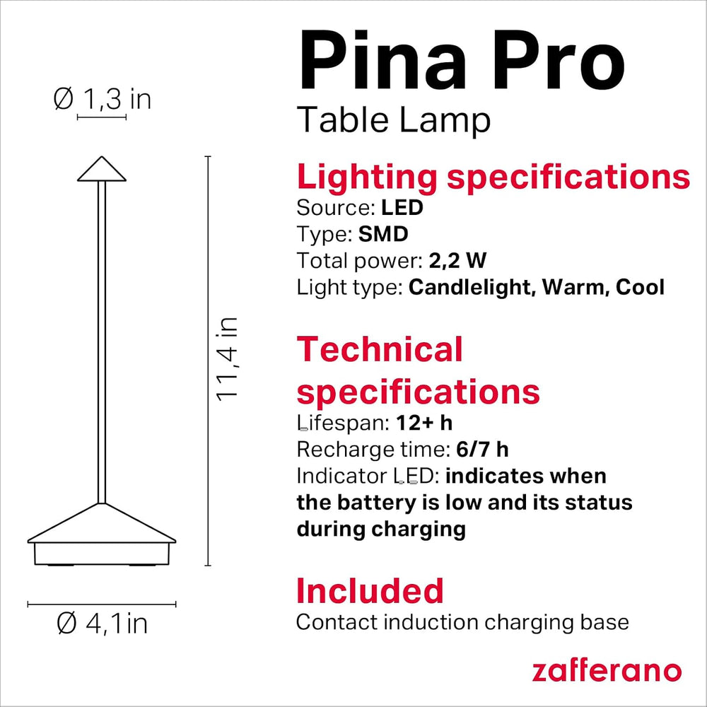 Zafferano, Pina Pro, Rechargeable Cordless Lamp, Rust