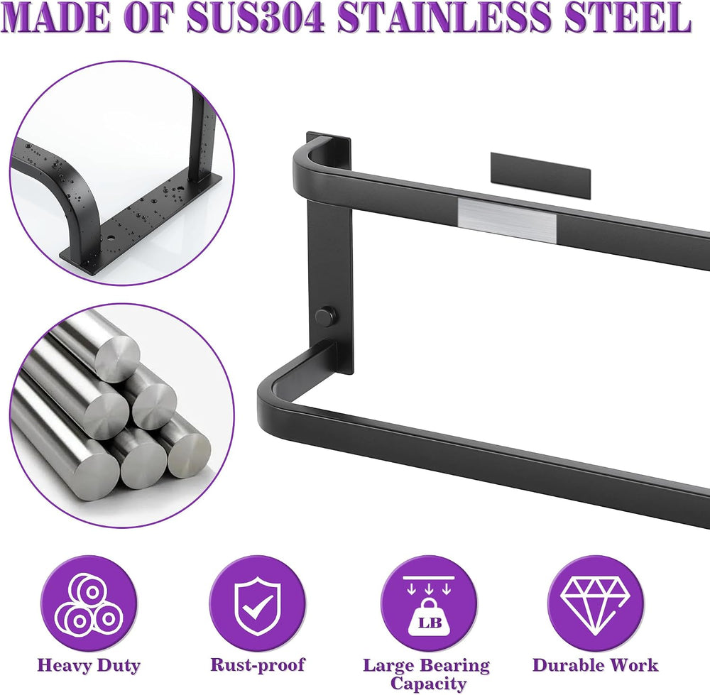 Alise Double Towel Bar, 24" Double Towel Racks for Bathroom, Matte Black