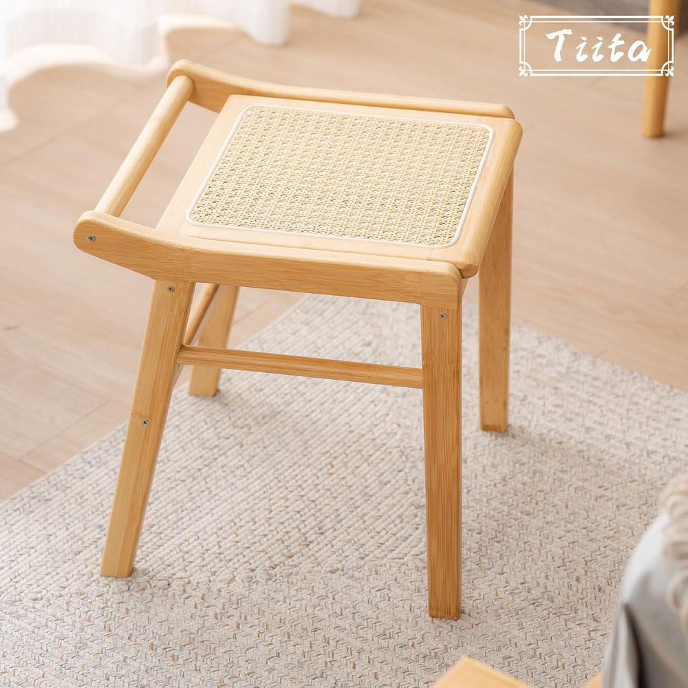 Tiita Rattan Vanity Stool, Bamboo Dressing Chair, Ottoman and Step Stool