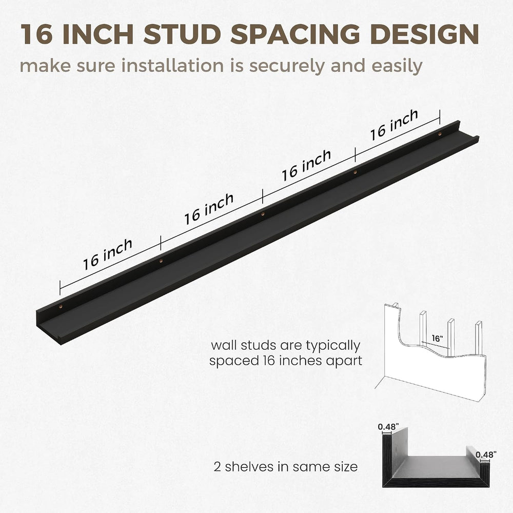 Axeman 72 Inch Floating Shelves, Black Picture Ledge Shelf Set of 2