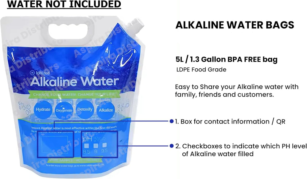 Foldable Alkaline Water Storage Bags, 5L/1.3 Gal, 10-Pack, BPA Free