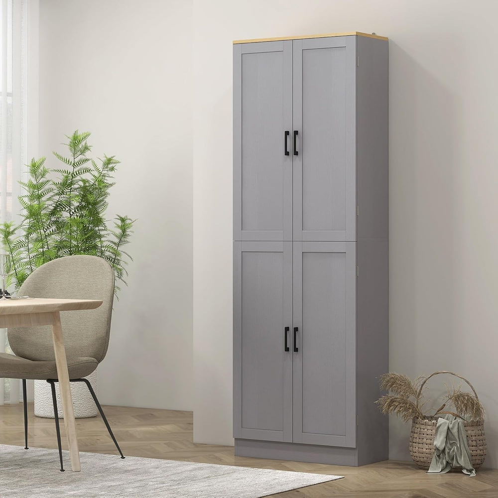 HOMCOM 67" Freestanding Kitchen Pantry 4-Door Cabinet Distressed Gray
