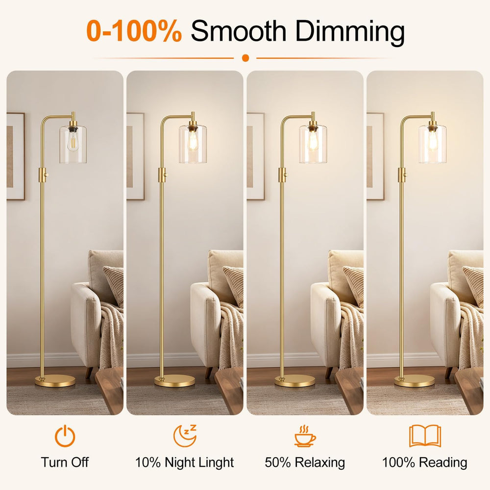 【Upgraded】 Dimmable Floor Lamp for Living Room with Clear Glass Lampshade, Go...