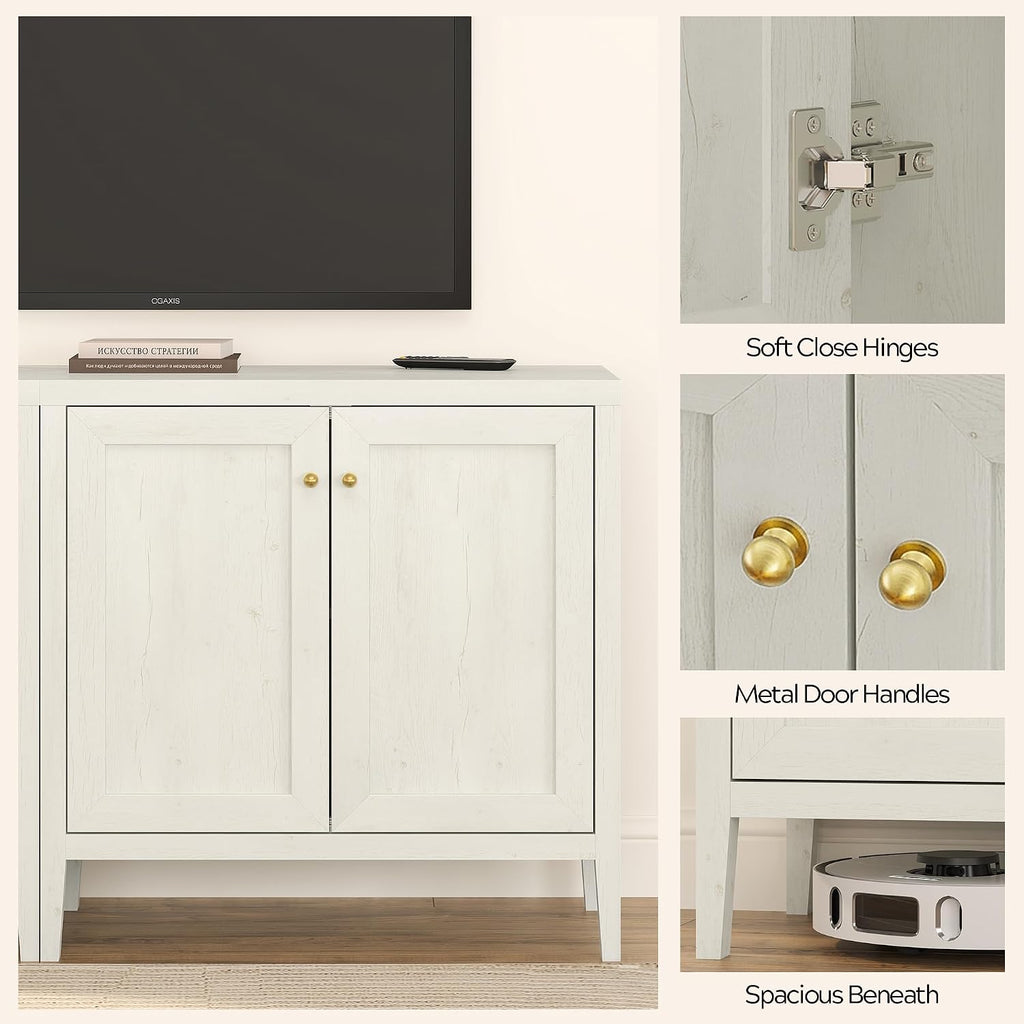 EYYTHUNG Sideboard Buffet Cabinets with Adjusable Shelves, Farmhouse Storage Cabinet, Credenza, Accent Cabinet, Kitchen Coffee Bar Console Table for Living Dining Room, Antique White