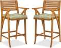 Best Choice Products Set of 2 Outdoor Acacia Wood Bar Stools Bar Chairs for Patio, Pool, Garden w/Weather-Resistant Cushions - Sage