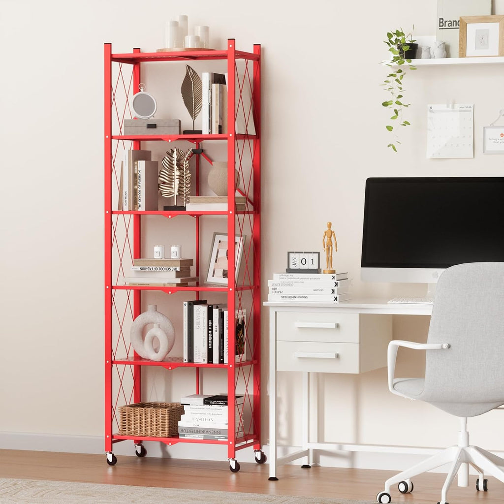 ALANNG 73.6 Inch Folding Bookshelf, 6 Tier Metal Bookcase and Bookshelves