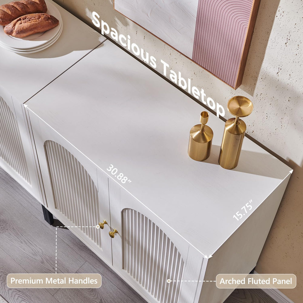 IFGET 92.63" W Modern Arched Sideboard Buffet Cabinet with Storage, White