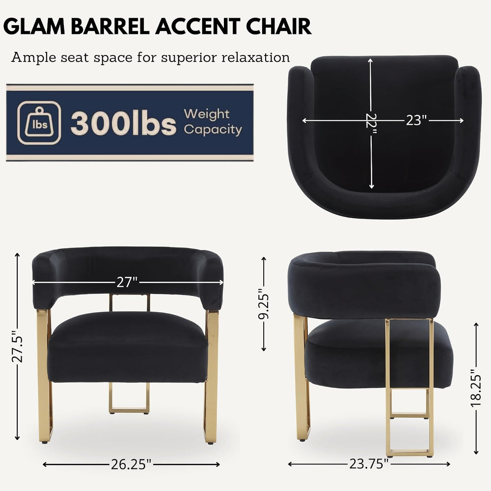 Hyfirm Modern Barrel Accent Chairs Set of 2, Comfy Velvet Upholstered Armchai...