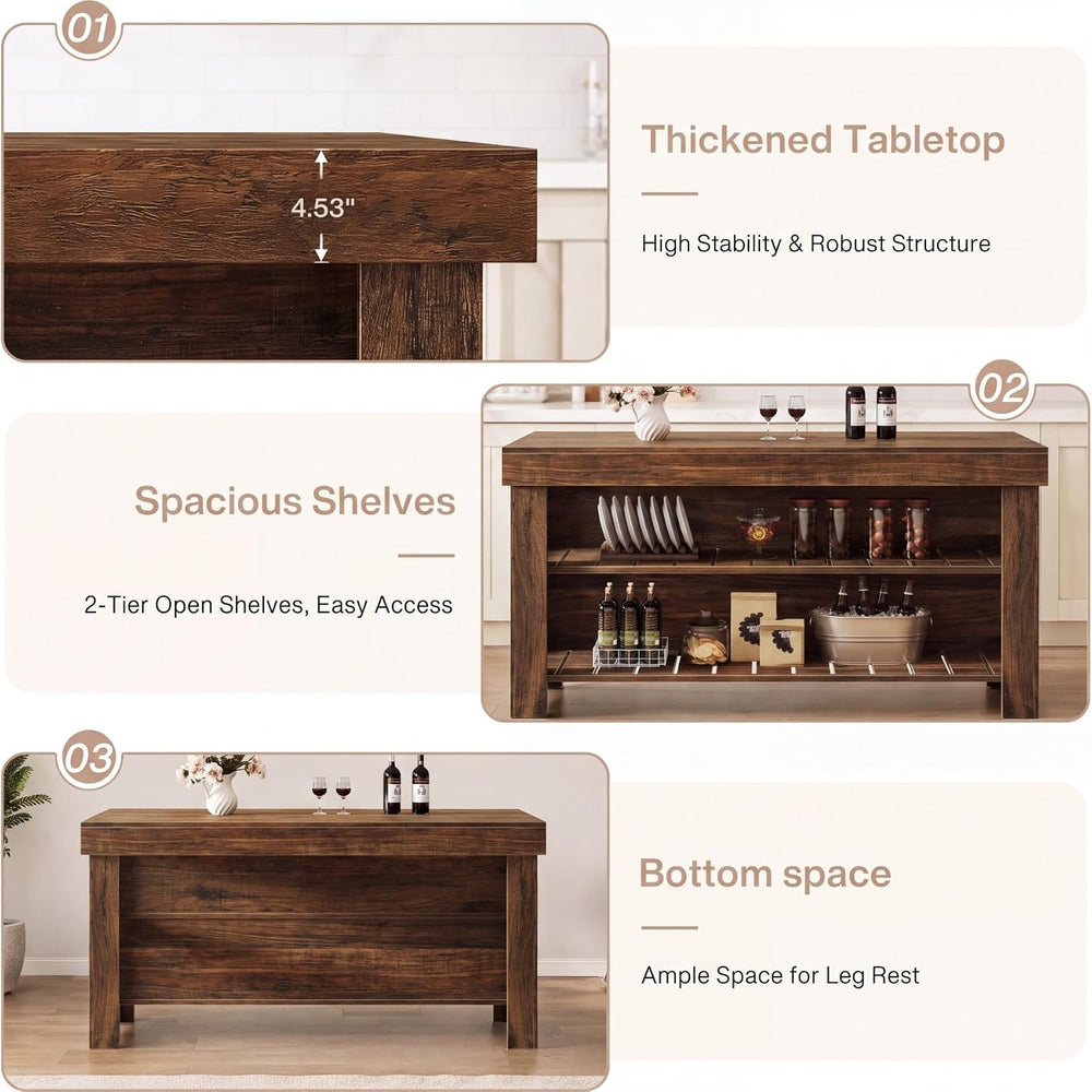 Tribesigns 55" Farmhouse Kitchen Island with Seating Space and Storage, ...