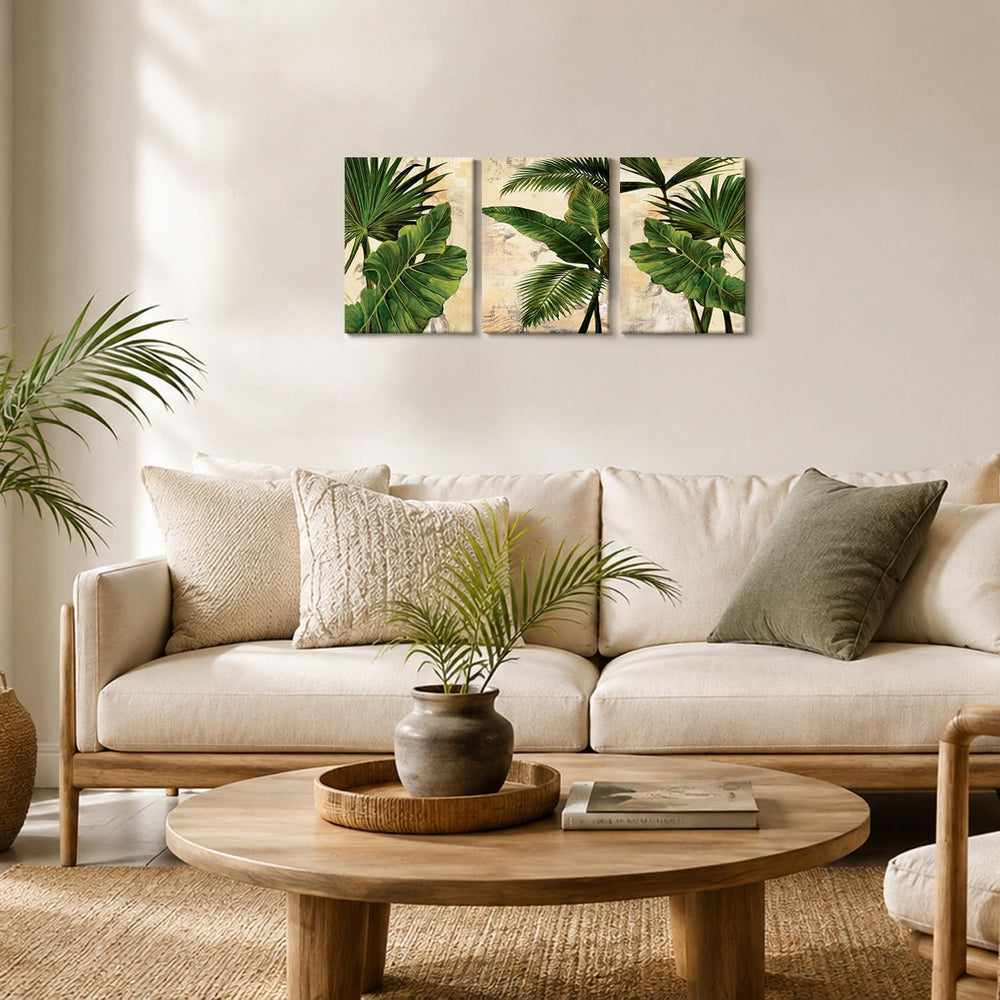 3 Pcs Palm Tree Leaf Canvas Wall Art Tropical Plants Wall Decor 12x16 Inch
