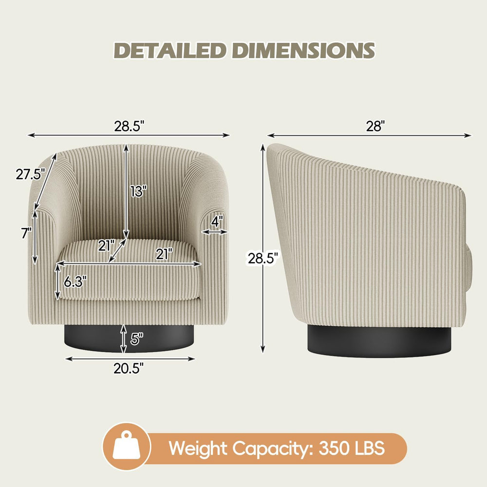 360° Swivel Accent Chairs, Corduroy Barrel Armchair. Camel