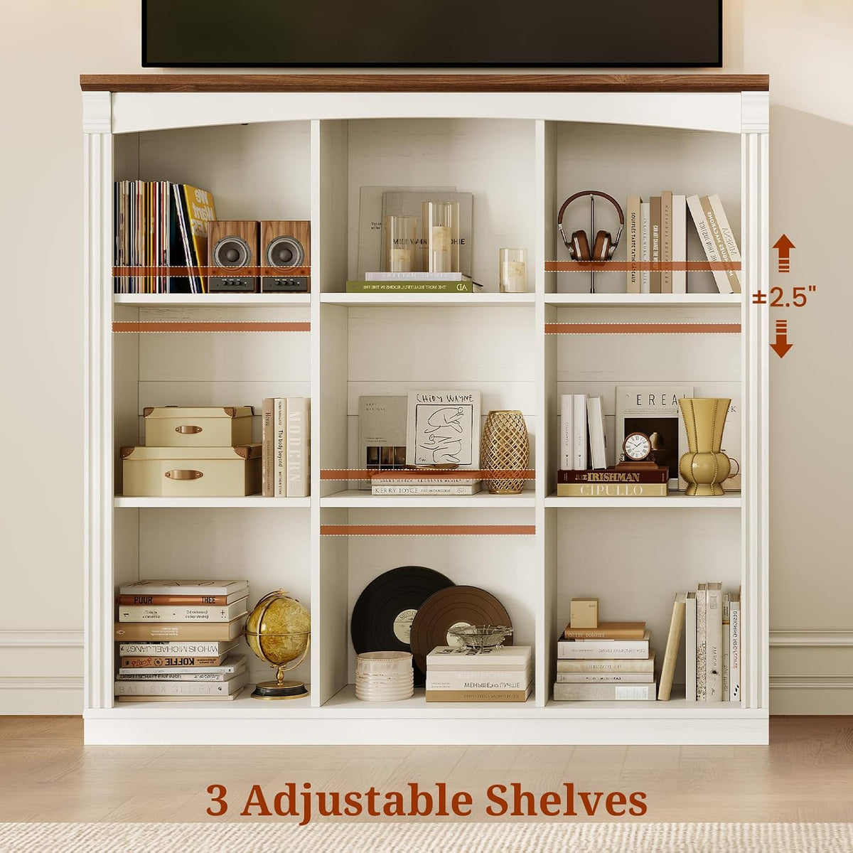 47.2''x47.9'' Wooden 9 Cube Storage Organizer Bookcase, Long Bookshelf