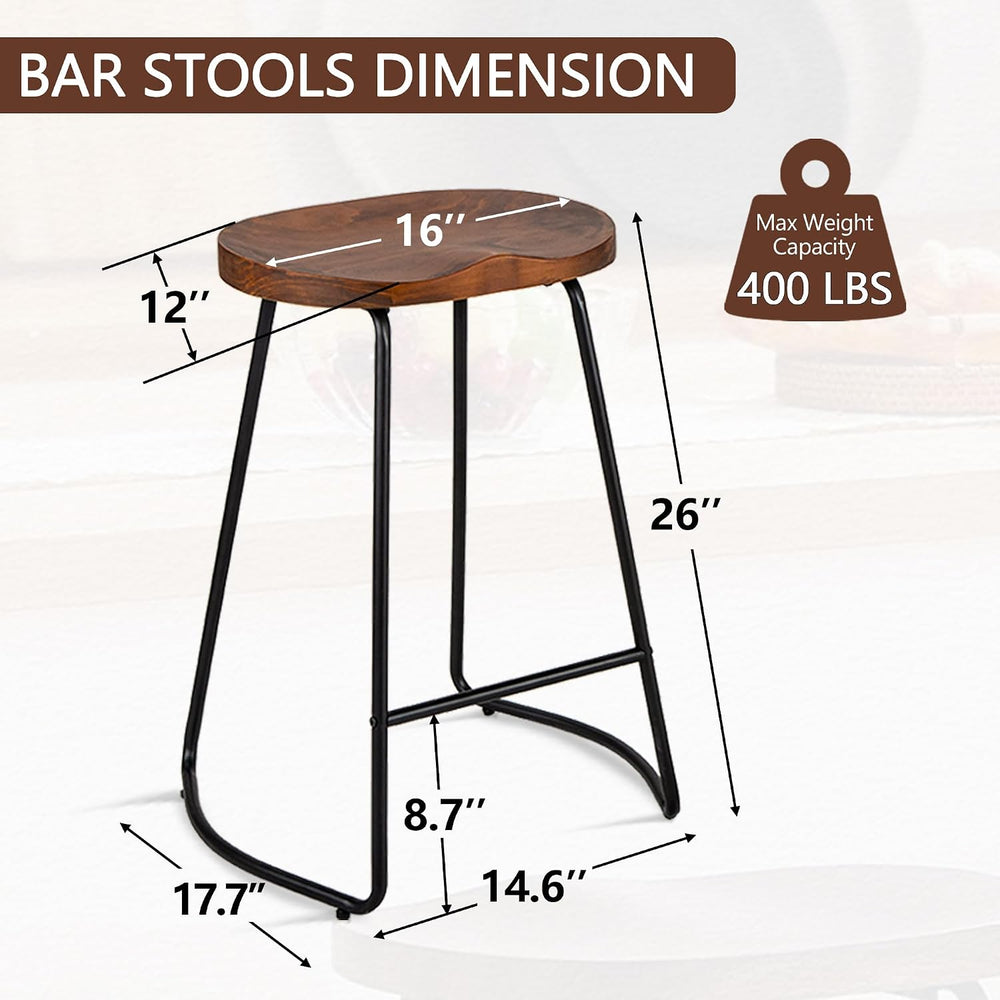 HeuGah 26" Wood Counter Height Bar Stools Set of 2 for Kitchen Island