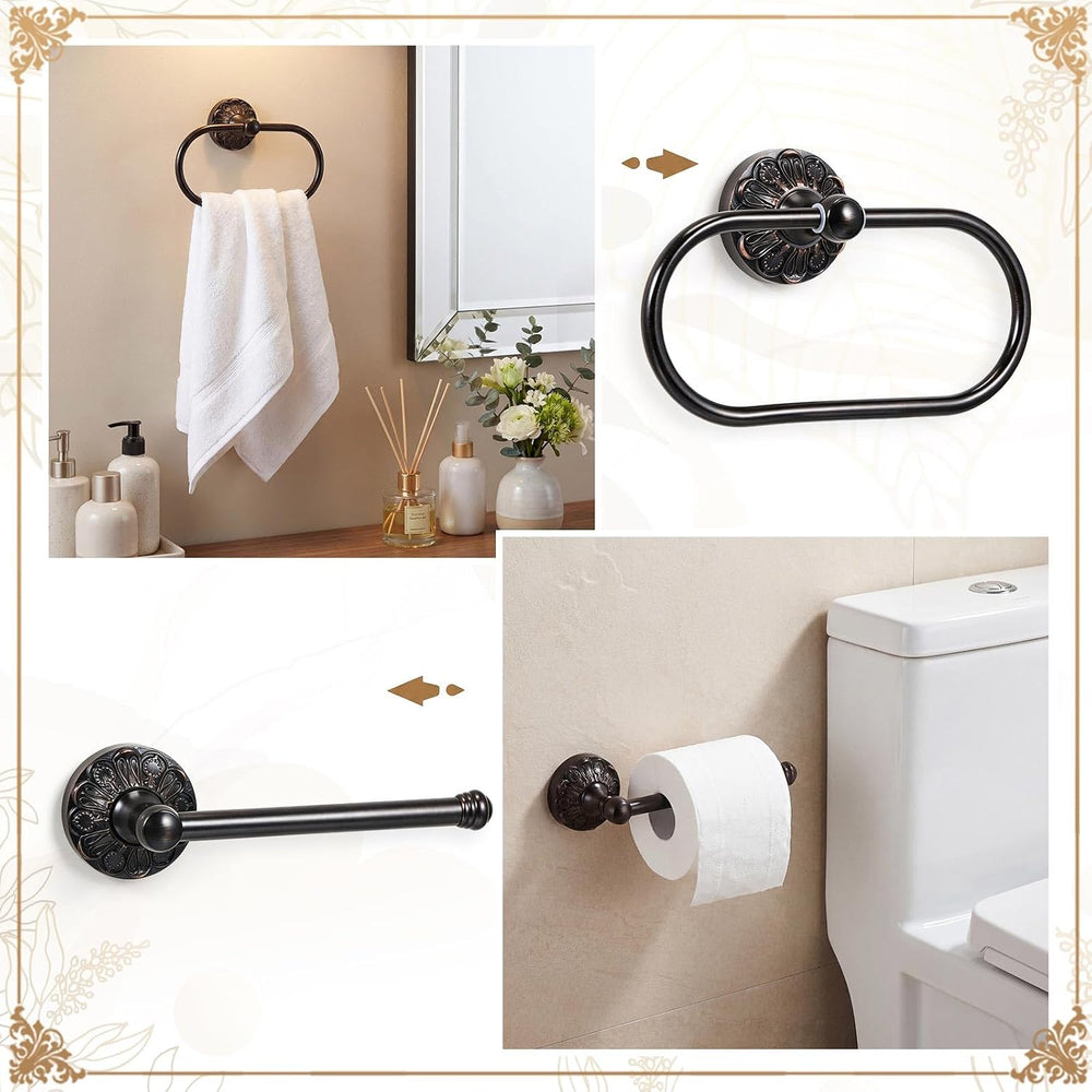 2 Pcs Toilet Paper Holder Towel Ring, Black, Rectangle