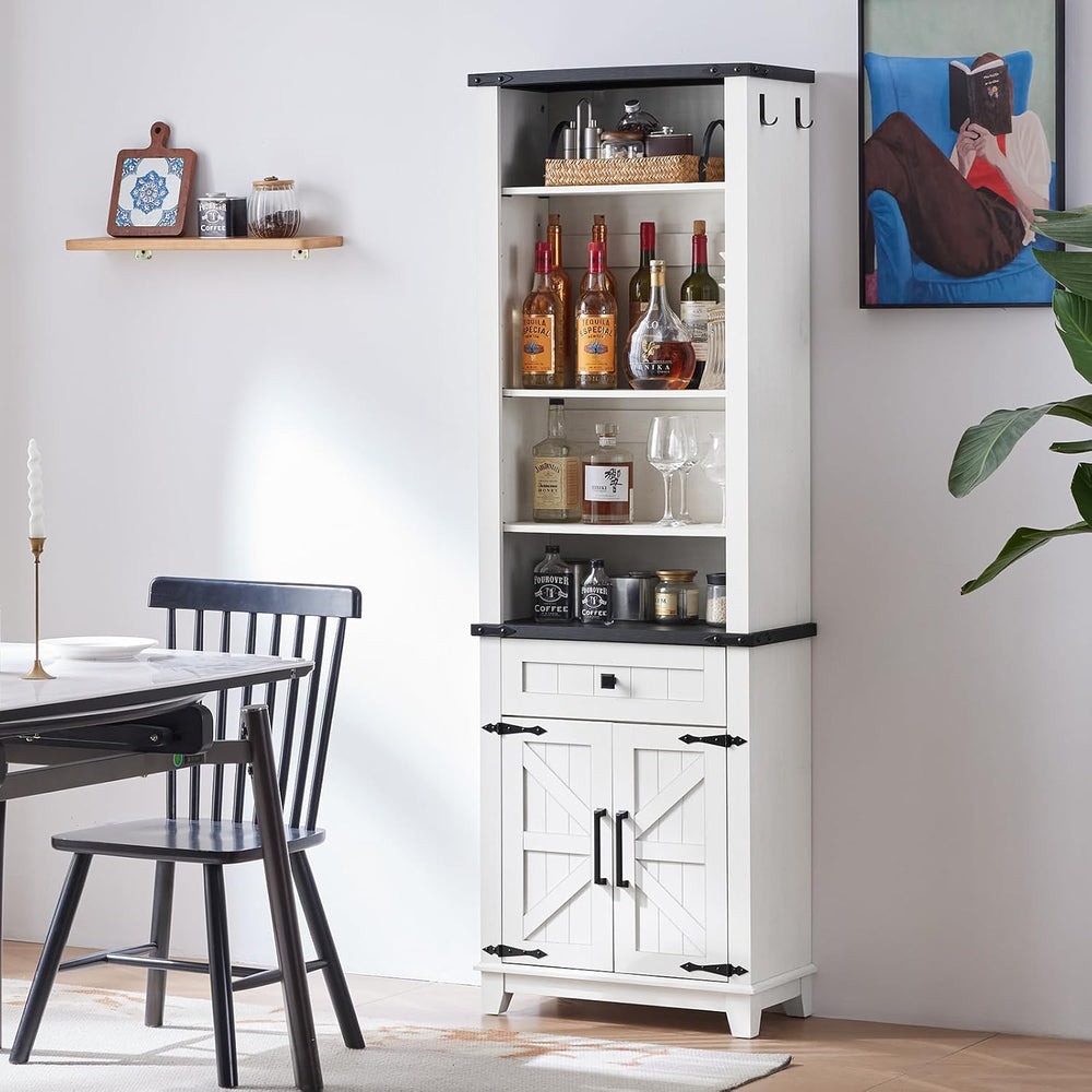 Joaxswe 72in Tall Bookshelf 7 Tier Bookcase with Drawer and Barn Doors and Ad...