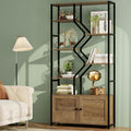 Keyluv 76" Tall Industrial Bookshelf with Storage Cabinet, Rustic Brown