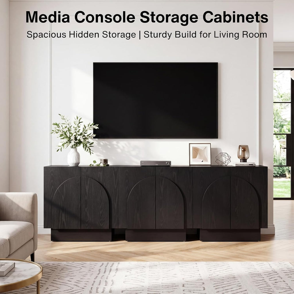 Ya-Home Black Sideboard Buffet Cabinet with Storage, 31.5” Modern Sideboard Cabinet with Arched Doors & Shelf, Farmhouse Accent TV Station Media Console Credenaza for Living Room Entryway