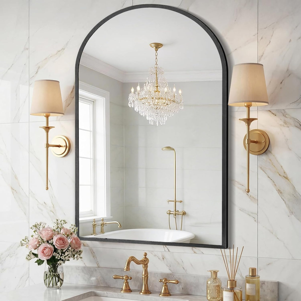 Sweetcrispy 26"x38" Arched Bathroom Mirror, Bathroom Mirrors for Over Sink
