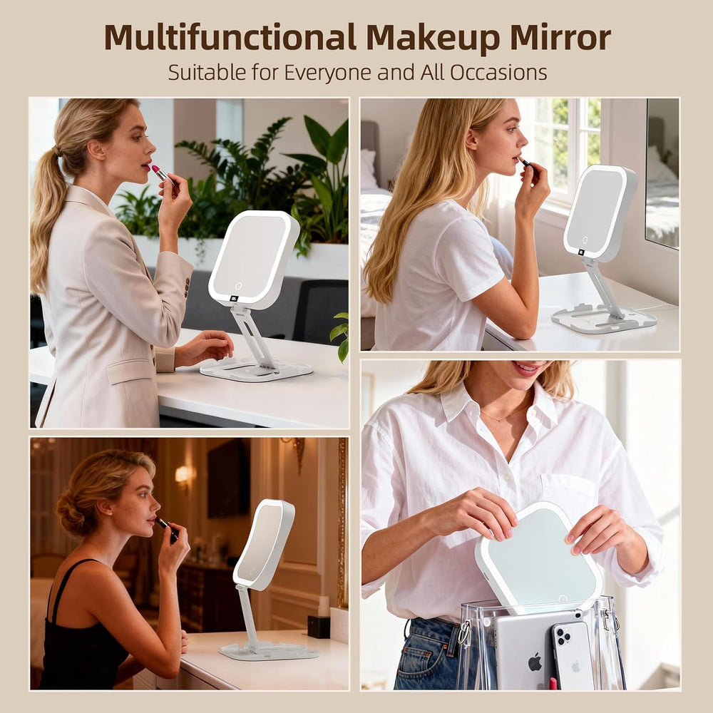 Travel Makeup Mirror with Lights,1X/10X Foldable Magnifying Mirror