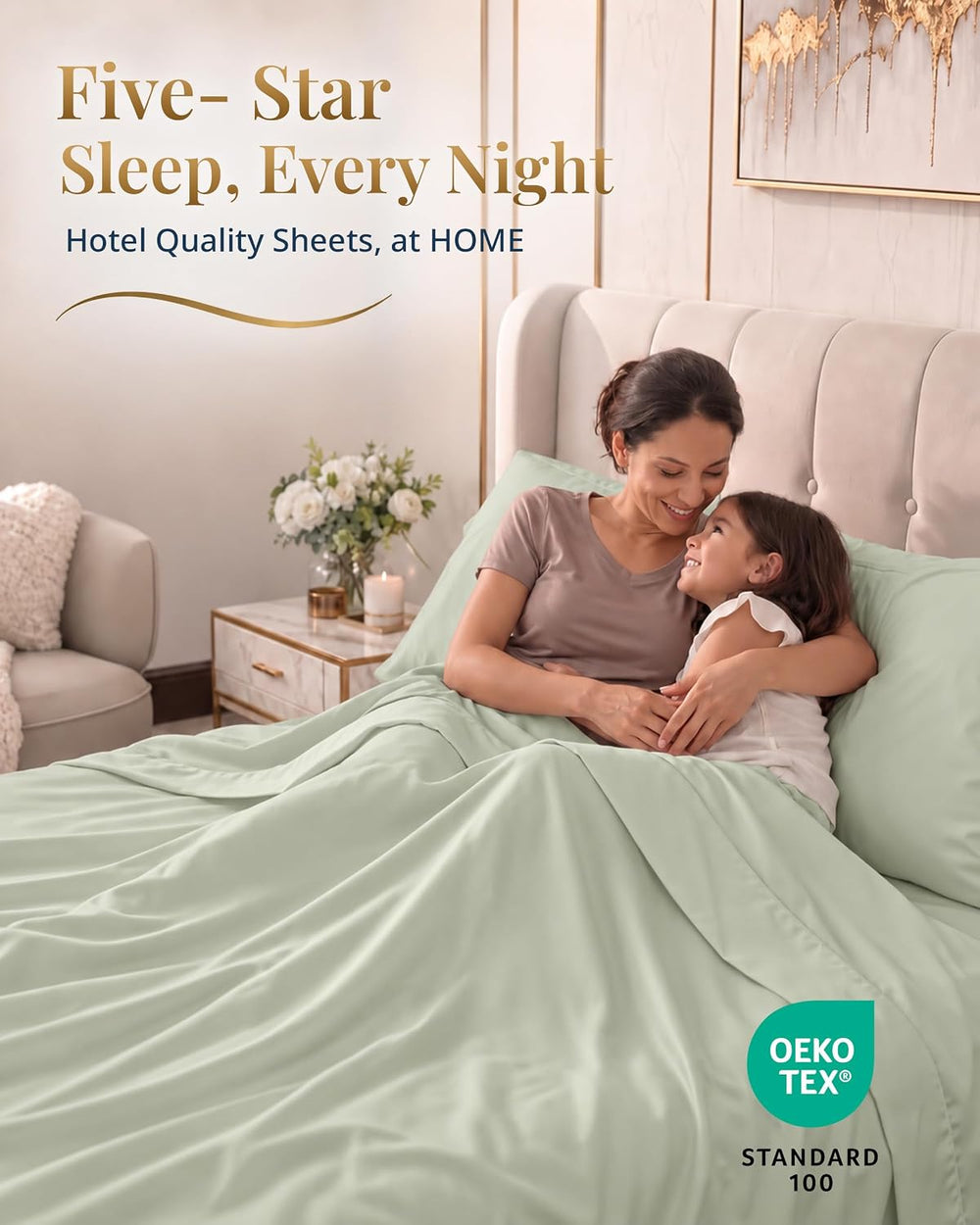 LANE LINEN Bed Sheets Queen Size 100% Egyptian Cotton Sateen - Mineral