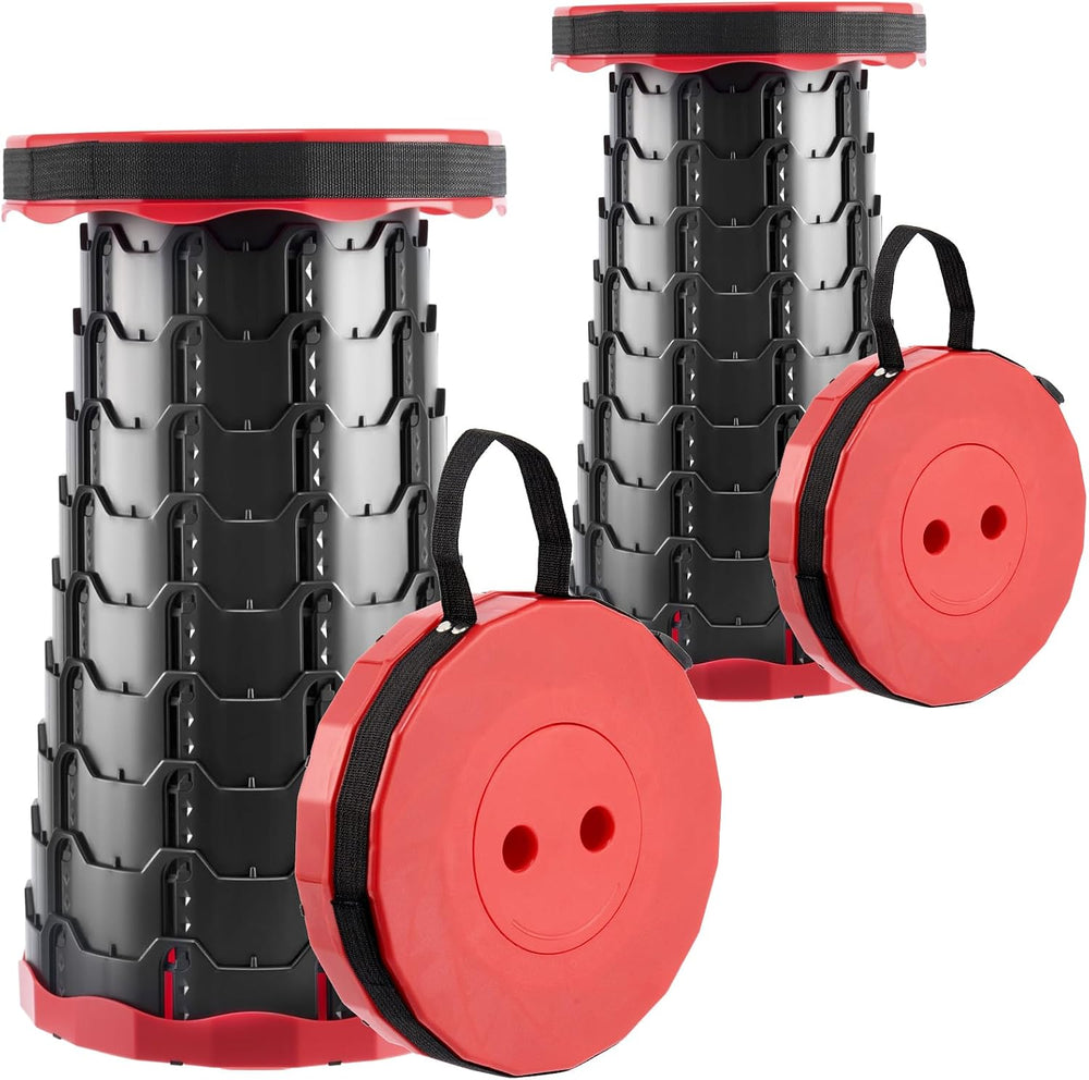 Doseno Collapsible Stool 2 Pack, Portable Retractable Camping Seat, Red