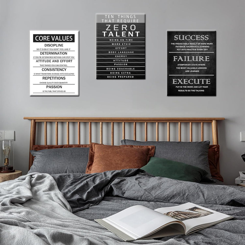 QYHART Zero Talent Core Values 3 Piece Canvas Wall Art Office Wall Decor