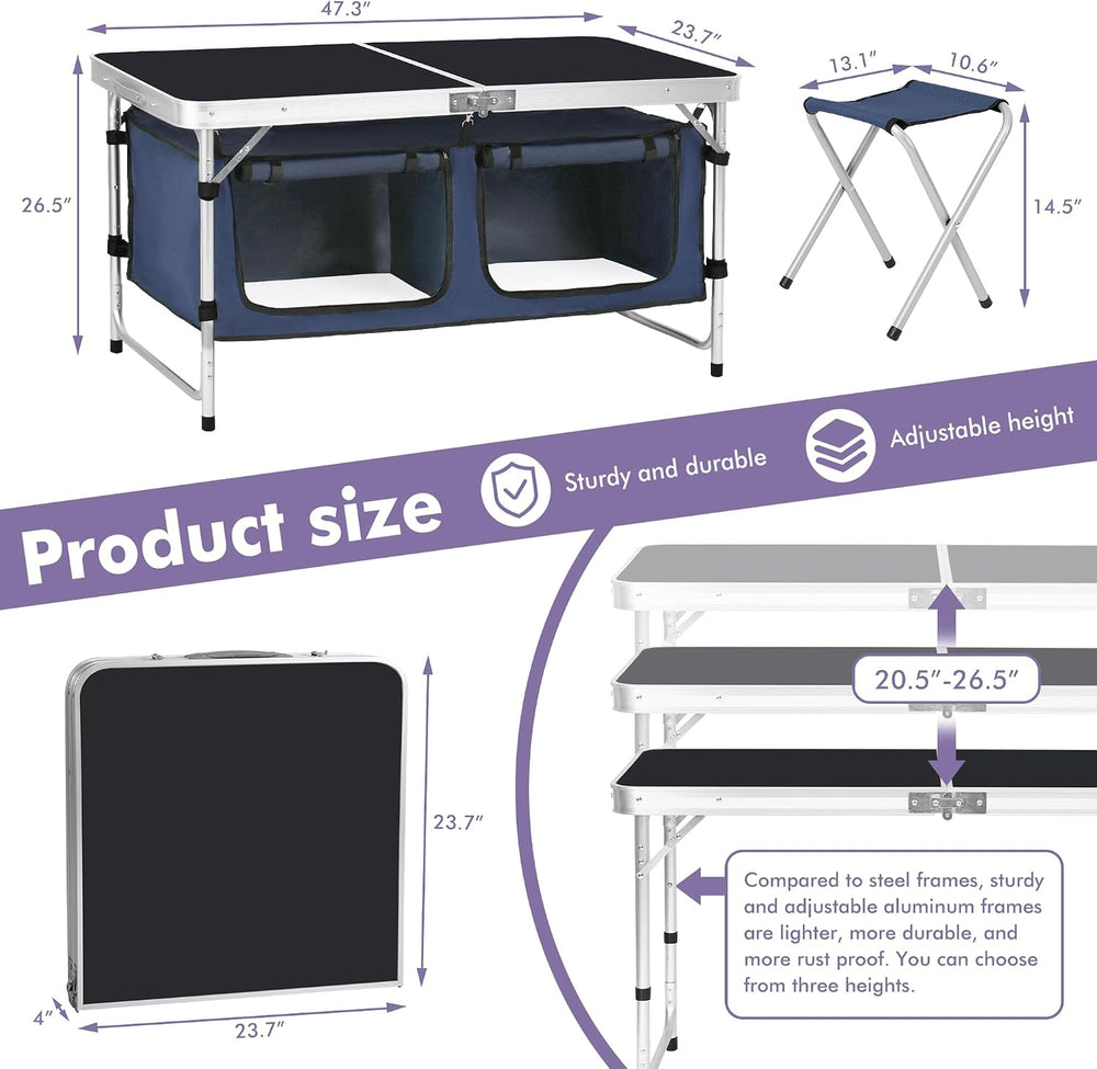 Camp Field Folding Camping Table, Lightweight Aluminum, Adjustable Legs