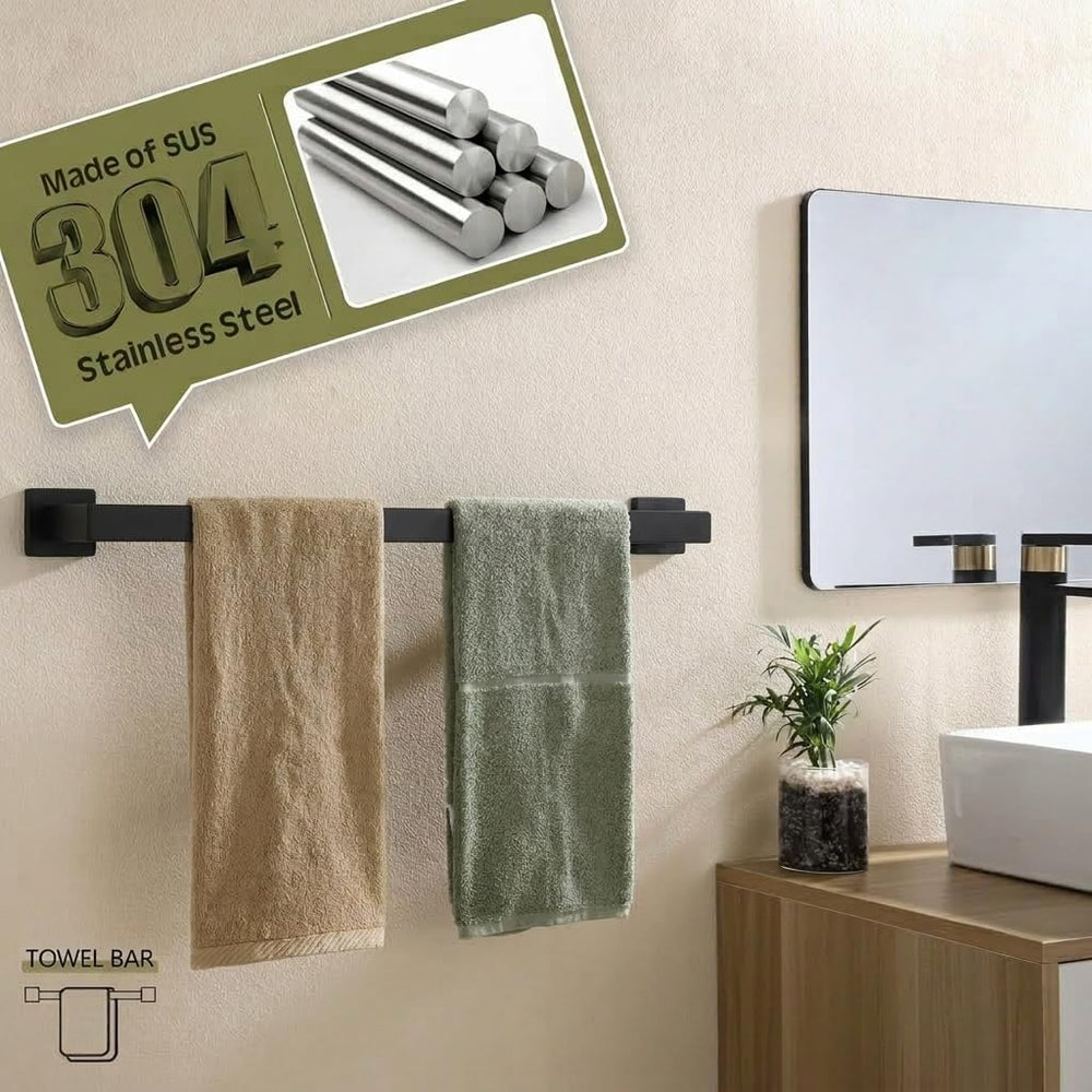 5-Piece Bathroom Hardware Set, 23.6 in Towel Bar, Matte Black