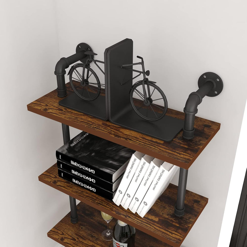 HOMEKAYT Industrial Pipe Shelf Rustic Wood Wall Shelf Ladder Bookshelf Wall M...