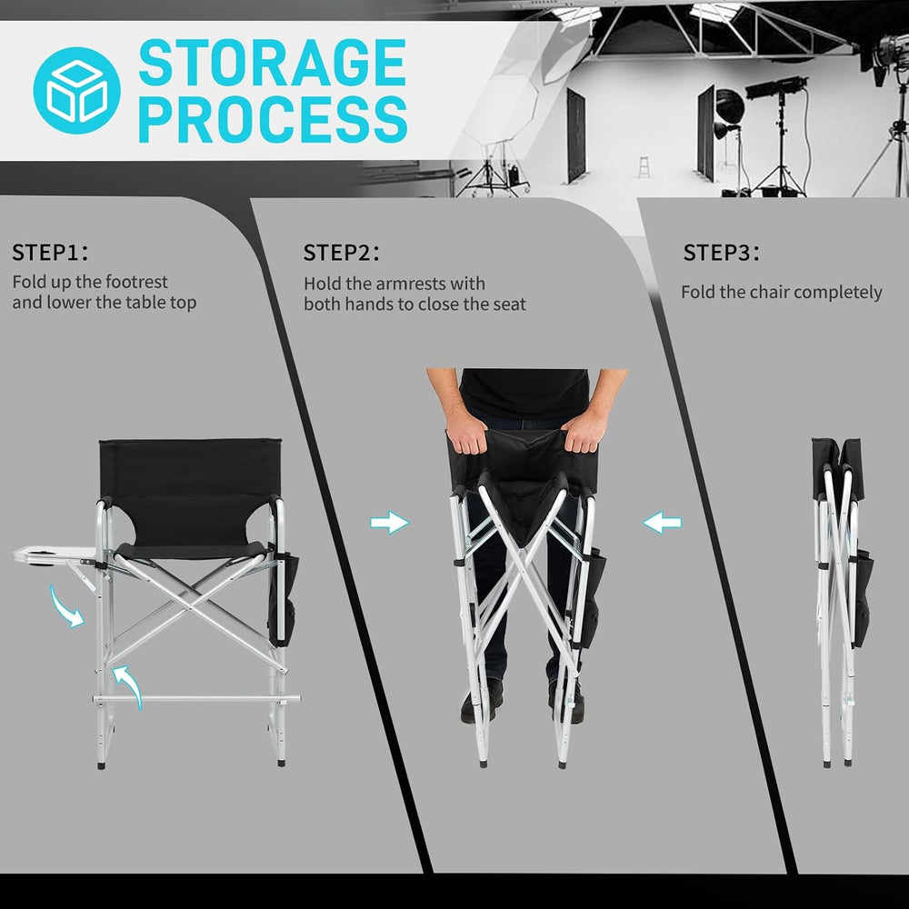 Outvita 4 Piece 26" Tall Directors Chair Height Seat Folding with Side T...